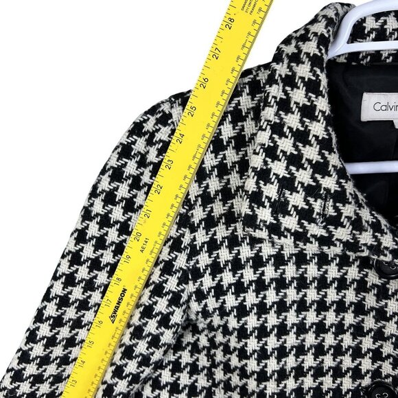 Calvin Klein Women 8 Houndstooth Wool Blend Coat Black White Button Up Old Money - Picture 11 of 16